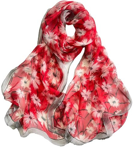 MUNSKT Sommerschal Damen Dünn Chiffon Schal Leicht Löwenzahn Rot für Strand Alltag Party Bankett