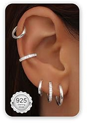 CASSIECA Pendientes Aro de Plata 925 Pendientes Pequeños Mujer Plata Hipoalergenicos para Mujer Hombre Piercing Oreja Nariz Labio Daith Helix 8/10/12mm