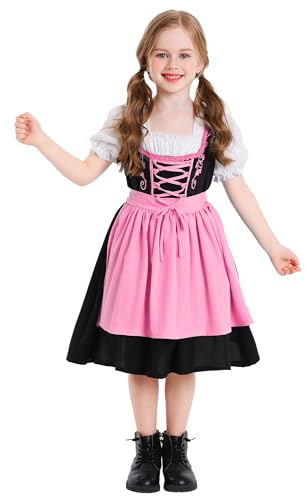 SEAUR Dirndl Fille Robe Traditionnelle pour Enfant pour Fête de la Bière 14-16 Ans, 152-158