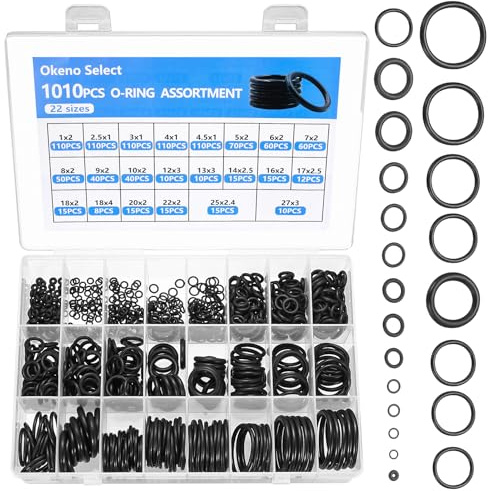 Okeno Select 1010-piece O-ring assortment, rubber seal O-rings, O-ring set, O-ring seals, rubber rings, NBR washers, sealing rings for automotive faucets, pressure lines, and gas connections