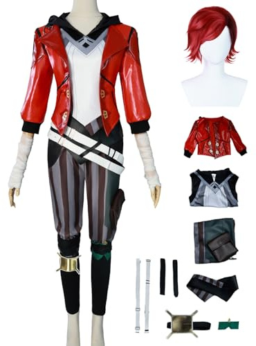 AYIMEIS VI Cosplay Costume Complete Set avec Perruque Déguisement de Anime Arcane 2 Costume VI Uniforme Rouge Noël Halloween Carnaval Fête Performance Costume Adulte