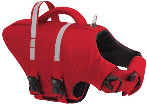 KONVINIT Chaleco Flotante para Perros Color de Alta Visibilidad – con Bandas Reflectantes, Cierre de Hebilla Rápido, Anilla de Sujeción Resistente y Asa de Transporte Robusta