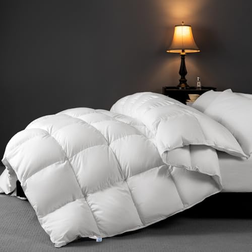Rwlvpe Hungarian White Goose Down Comforter King Size, 850 Fill Power All Season Duvet Insert 75% Goose Down 25% Goose Feather, 600TC Ultra-Soft 100% Cotton Shell Comfortable (106x90, White)