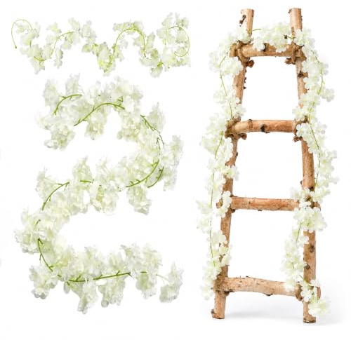 2 Piezas Guirnalda de Flores Artificiales Cerezo Decoracion Blanco,1.8M