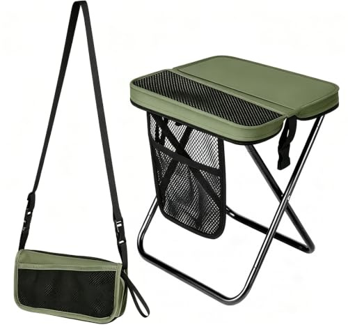 Qnbonrich campingpall vikbar, minihopfällbar stolspall med 31 cm sitthöjd, hopfällbar pall upp till 120 kg lastkapacitet, lätt vikbar pall för camping, fiske, picknick, resor och trädgård (grön)