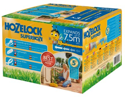 HOZELOCK - Superhoze Expanding Hose 7.5 m : Flexible Hose, Stretches up to 3x Original Length | With 2 Aquastop Fittings for a Watertight Connection: Ready to Use [8207A1240]