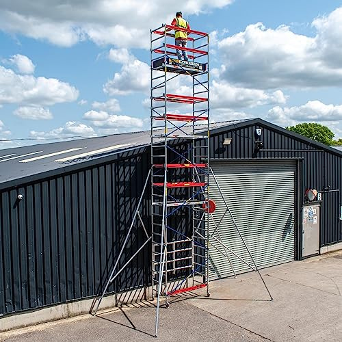 Trade Master Pro® Aluminium Scaffold Tower | Heavy Duty| Height Adjustable | Folding Base Unit | 230 KG Load Capacity | Easy Assembly | EN1004 Certified | 4m Working Height & 2 x Outriggers