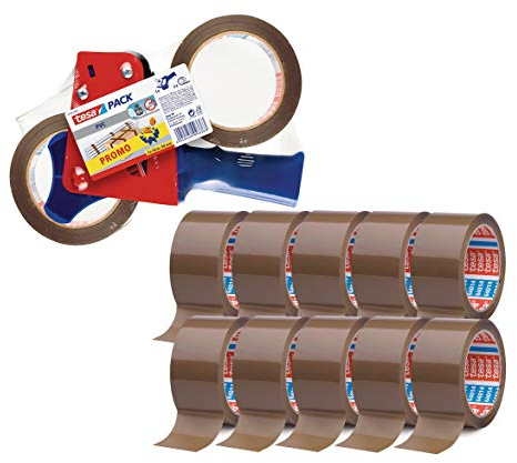 Klebeband braun - leise abrollend - 50 mm breit - 66 m lang (6 Rollen, 10 Rollen + Handabroller-Set)