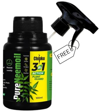 Chipku Pure Cold Pressed Water Soluble Neem Oil 100ml with Free Spray Gun Concentrate for Plants & Garden for Indoor and Outdoor Removes Aphids Fungus Thriphs Mildew for Making 20 Neem Spray Bottles