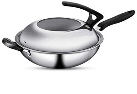 Wok für Induktion 304 Edelstahl Antihaft-Pfanne unbeschichtet 32 cm Wok Wok Gaskocher Induktion Herd Spezialtopf