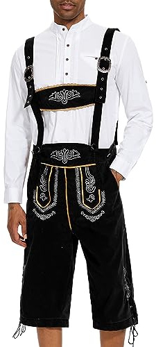 YAOHUOLE Pantalon traditionnel Oktoberfest en cuir pour homme avec bretelles et poches amovibles - Pour fête de la bière, célébrations et événements, Noir , L