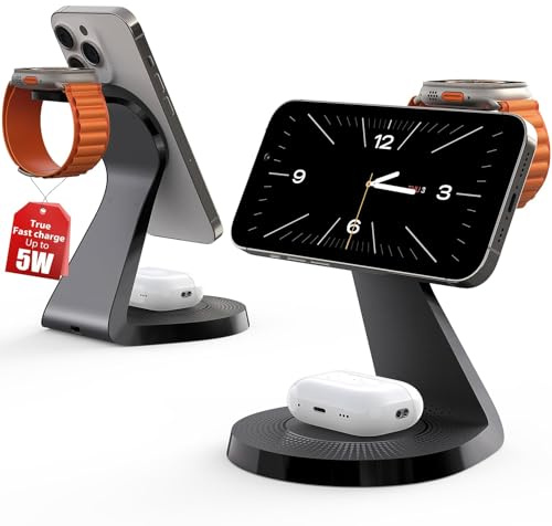 3 in 1 Charging Station for Apple Devices,Mag-Safe Charger Stand Fast Charging,Wireless Charger for iPhone 16/15/14/13/12 Series,& AirPods,& iWatch(USB-C Charger Included)