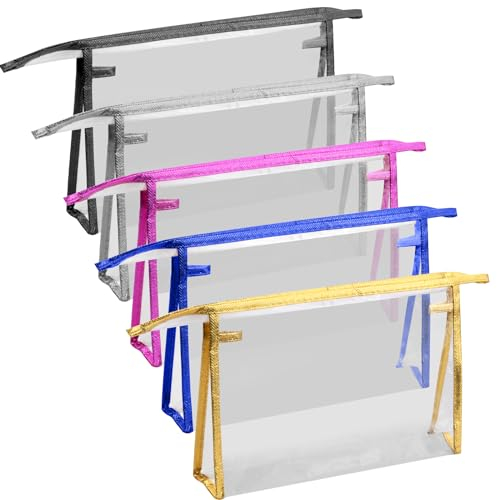 Anseom 5 Piezas Bolsas de Maquillaje de PVC, 24 x 15.5 x 6 cm Bolsas de Cosméticos Transparente Transparente Neceser con Cremallera para Mujer Impermeables Almacenamiento Baño