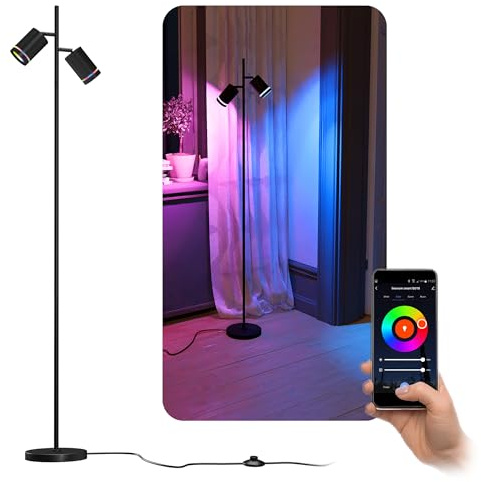 linovum TAVIRA Stehlampe schwarz 2-flammig - Standleuchte modern mit Smart GU10 LEDs - kompatibel mit Alexa, Siri & Google Home