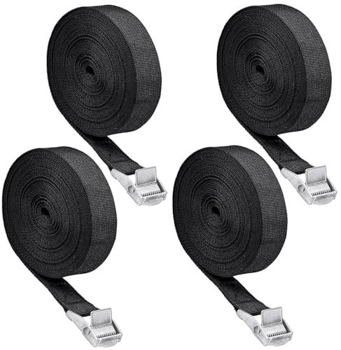 4 Pieces Tie Down Straps, 6M x 2.5cm Adjustable Lashing Straps, Heavy Duty Lashing Straps with Quick Release Cam Bukle for Trailer, Vans, Motorcycle, Luggage, Cargo, Trucks