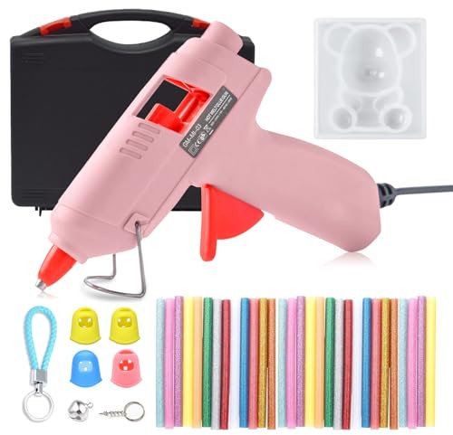 Hot Glue Gun, 20W Mini Melt Gun, Fast Heating Hot Glue Gun Kit with 30pcs Glitter Color Glue Sticks, Small Hot Glue Gun for School Crafts DIY Arts Quick Home Repairs (Pink)