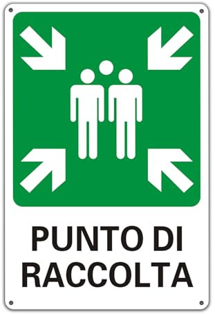 Cartello Punto di Raccolta alluminio per esterni, Cartello di emergenza e sicurezza 30 x 20 cm Metallo impermeabile Protetto dai raggi UV segnale di avvertimento (verde-punto di raccolta)