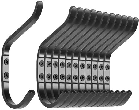 jockcaras 12-Stück Garderobenhaken Kleiderhaken Schwarz Haken - Wandhaken Zum Schrauben für Garderobe, Wand