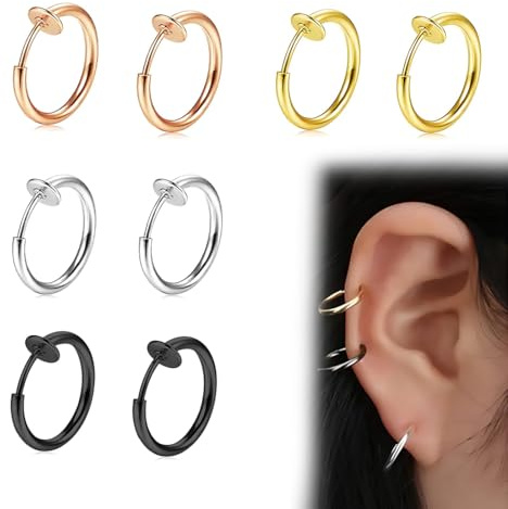 LAKJUOZ 4 Paires Boucle D'Oreille Homme Aimant De Boucles D'Oreilles Clips En Acier Inoxydable Pour Femmes, Hommes Ou Filles, Sans Perçage, Imitant Les Boucles D'Oreilles Anneaux Et Créoles