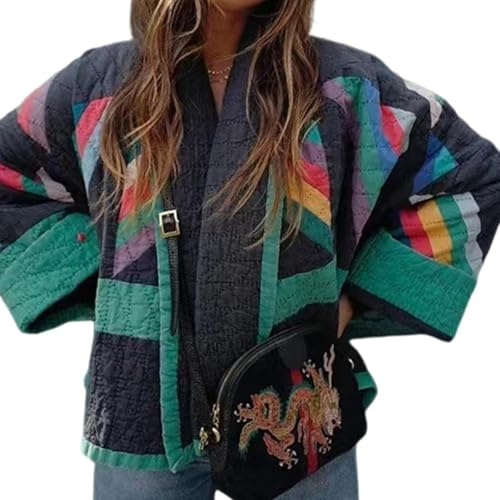 Suncadmious Piumino Trapuntato da Donna Cappotto Imbottito Leggero con Stampa Floreale Aperto Davanti Cardigan gonfio Outwear