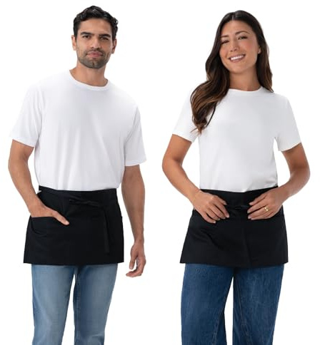 Chef Works Unisex Waitress Apron, Black, One Size (2 Pack)