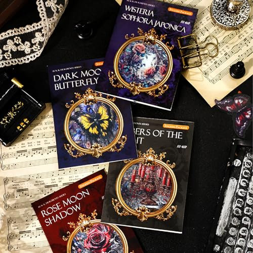 Scrapbook Aufkleber Set Gothic Vintage Halloween Scrapbook Zubehör Sticker, Schmetterling Blume Rahmen Aufkleber Dekoration für Scrapbooking, Bullet Journaling, Fotoalben, Laptop DIY