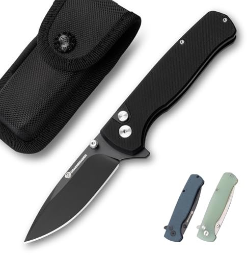 DRACHENADER Einhandmesser Y-M, Taschenmesser mit Buttonlock, 14C28N-Stahl, G10 Griff, Klappmesser mit Clip, Nylon Tasche für Camping Wandern (B-Voll-Schwarz)