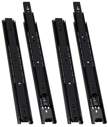 2 pares Guías Laterales para Cajones con Rodamiento de Bolas 20cm Extracción Total, Capacidad de Carga 45 kg, Negro