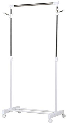 HOMCOM Portant à vêtements, porte-manteau sur roulettes avec hauteur réglable, penderie vêtement en acier support à chaussures et crochets latéraux, 68,5 x 42 x 87-145 cm, blanc