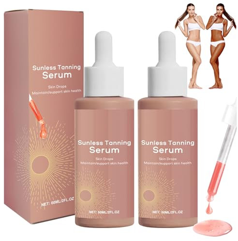 2PCS Gocce Abbronzanti Senza Sole,60ML Sunless Tanning Drops,Self Tanning Drops Gocce per Aumentare la Melanina,Migliorare il Tono Naturale Della Pelle,Per Viso e Corpo Donne E Uomini