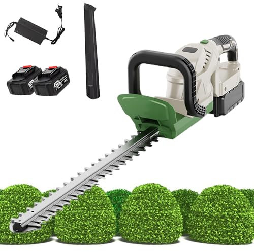 LADECNERHT Cortasetos Bateria Corta Setos Jardin Electrico Batería De Litio De 21 V Y 2.6 Ah Cuchilla De Doble Filo De 550 Mm Diámetro De Corte De 20 Mm con Batería Recargable Y Cargador