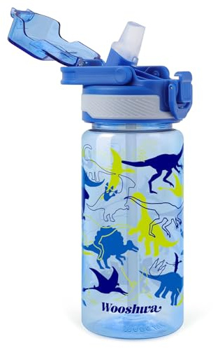omedecal 480ml Kids Water Bottles, BPA Free Water Bottle with Straw and Handle, Childrens Sports Drinks Bottle, Personalised Cup for Boys Girls, School (Dinosaur)