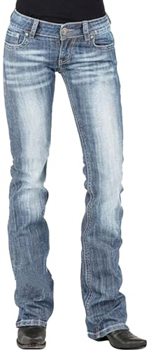 Generisch Jean pour femme Bootcut - Taille basse - Pantalon en denim - Coupe droite - Coupe ajustée - Avec poches - Hippie Y2K Streetwear Mom Stretch - Pantalon de travail confortable - Pantalon en