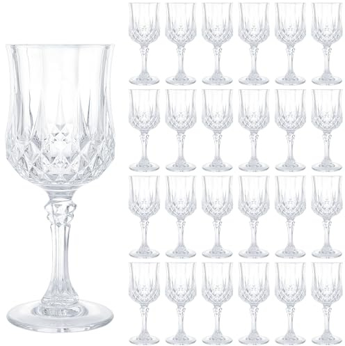 Kaxtde 24 Pcs Plastic Wine Glasses Bulk, 210 ml Reusable Clear Ribbed Wine Cups, Unbreakable Small Stemmed Wine Glasses for Party, Picnic, Birthday, Wedding, Christmas