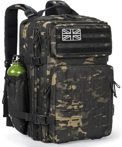 FREEAMG Grande Sac à Dos Militaire, 42L Sac de Voyage Système MOLLE avec Porte-Bouteille, Sac à Dos Tactique Militaire pour Randonnée, Camping, Pêche, Voyage (Rayures de Lait)