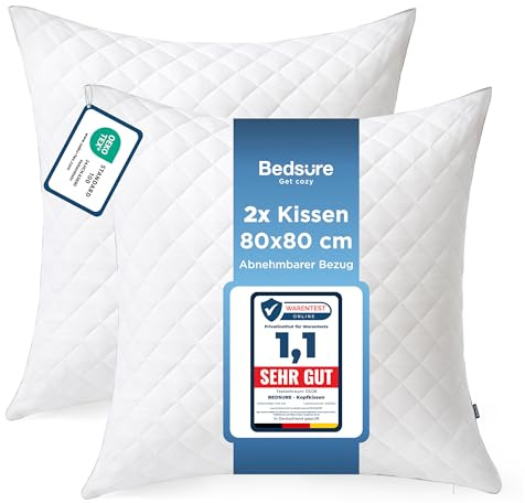 BEDSURE Kopfkissen 80x80 2er Set - Kissen 80x80 mit Reißverschluss, Anti-Milben - Antiallergisch Schlafkissen, Oeko-TEX Zertifiziert, 1400g Füllmenge Anpassbar