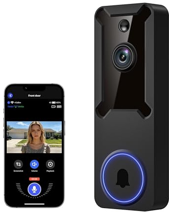 SiloPosh 1080P Wireless Wi-Fi Video Doorbell Camera, Dome Home Security, Night Vision, Two-Way Audio, Cloud Storage, Smart AI Motion Detection, Live View, Battery Powered, Indoor Outdoor Surveillance