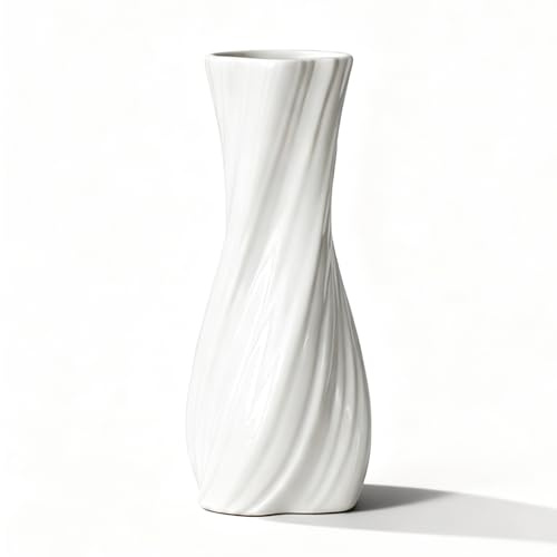 Jarrón de Cerámica Blanco, Jarrones Decorativos Modernos Minimalistas para Ramos, Flores Secas y Frescas, Decoración de Mesa para Sala, Comedor, Estilo Rústico y Oficina (Estilo A)