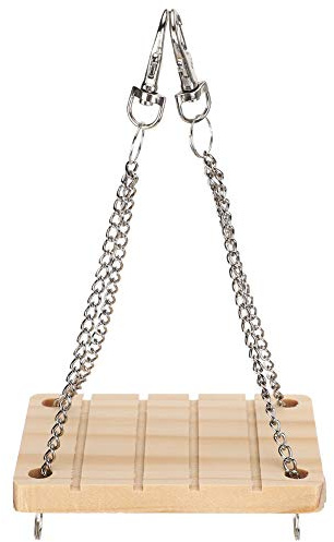 KUIDAMOS Balançoire en Bois pour Hamster, Lit Suspendu, Cage, Jouet d'exercice, Lieu de Repos Confortable pour Petits Animaux, Bois Naturel et Acier Inoxydable, Facile à Installer, 12,7 X 7,6 Cm