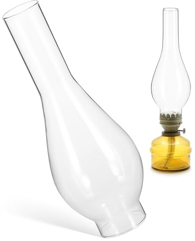 HOLIDYOYO Paralume Vintage in Vetro per Lampada a Olio, Paralume lungo Dettagli Classici, Compatibile Lanterne a Olio e Lampade da Uragano