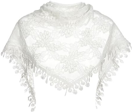 Ldbuejiaja Elegante bufanda de encaje de ganchillo a mano con flecos, protección solar, pañuelo de encaje de moda para viajes al aire libre y ropa diaria, ropa de cuello informal