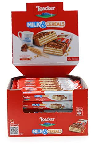 Loacker, Choco And Milk Cereals, Barrette al Cioccolato al Latte con Cialde Wafer, Crema al Latte e Crispies di Cereali, Merenda e Snack, 1 Confezione Convenienza da 30 Barrette Monoporzione