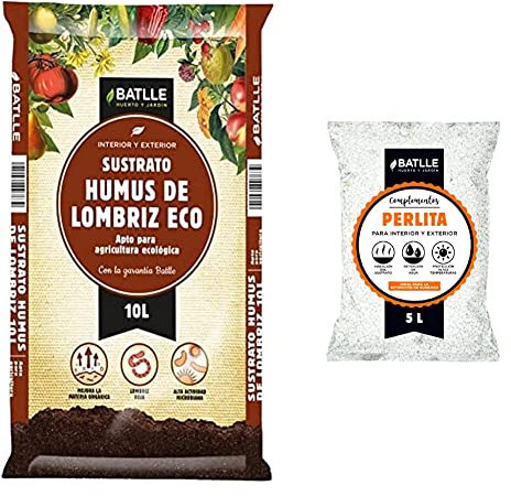 Sustratos Ecológicos Sustrato Humus Lombriz 10l. Batlle + Sustrato Perlita 5L Batlle