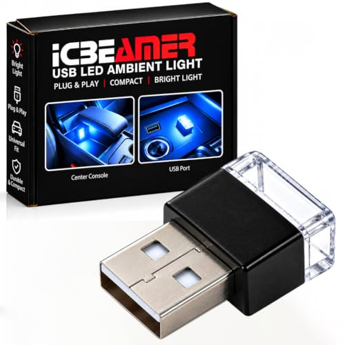 ICBEAMER USB Type-A LED Night Light, Mini Car Interior Ambient Lamp 1-Pack