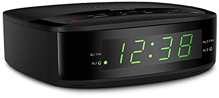 PHILIPS Radio Alarm Clocks for Bedrooms, LED Display, Easy Snooze, Sleep Timer, Alarm Clock Radio w/Battery Backup Bedroom Clock Black (Batteries not Included)