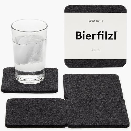 Graf Lantz - Bierfilzl Merino Wool Square Coasters Set of 4 - Charcoal (4x4x5mm) - Absorbs 30% of Weight, Natural German Wool - Heat Resistant, Sustainable, Reusable - Home Decor, Coffee Table Decor