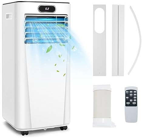 RELAX4LIFE Climatiseur Mobile Silencieux 9000BTU, Climatiseur Portable 4 en 1, Refroidisseur d'Air, Ventilateur, Déshumidificateur, Mode Nuit, 15-20㎡, Télécommande, Minuterie 24H, Classe Energie A