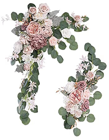 RESOYE Lot de 2 guirlandes artificielles à motifs floraux en soie, motif floral, pour mariage, décoration florale, pour réception, champagne