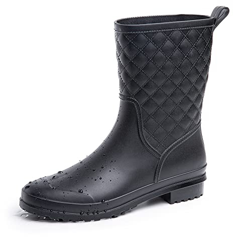 Hitmars Bottes De Pluie Femme Caoutchouc Botte Impermeable Plastique Bottines Jardin Chelsea Boots Wellies Rain Boots Légères Antidérapant Noir Taille 38