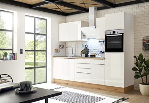 Respekta Marleen Küchenzeile, Holzwerkstoff, Weiß, 280 cm